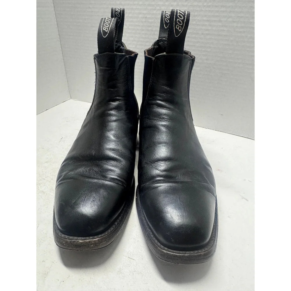 Booteroo Australian Made Black Leather Chelsea Boots Square Toe Pull On Mens